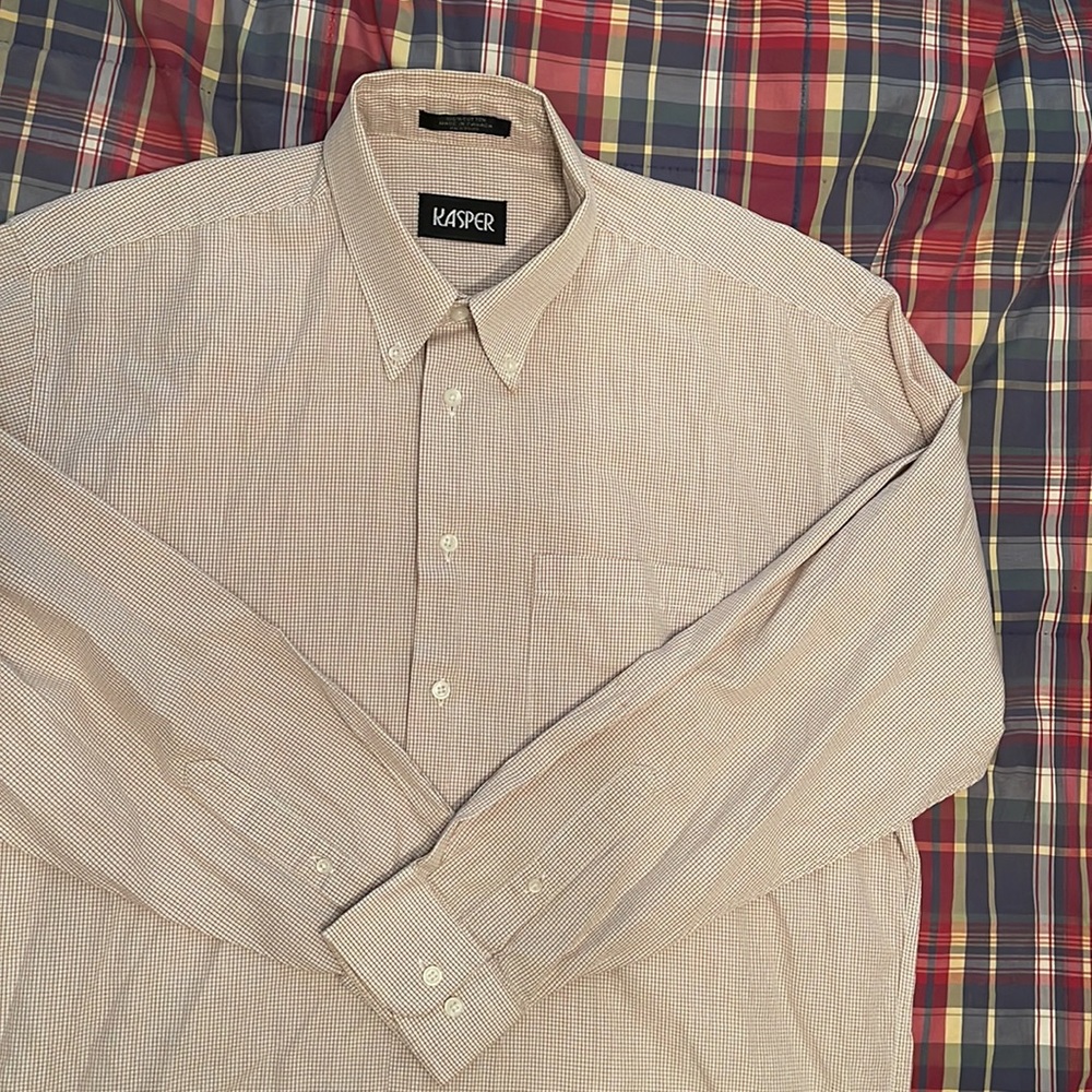 Men’s Kasper Cotton Dress Shirt Crosshatch Brown 16 neck, 32/33 sleeve